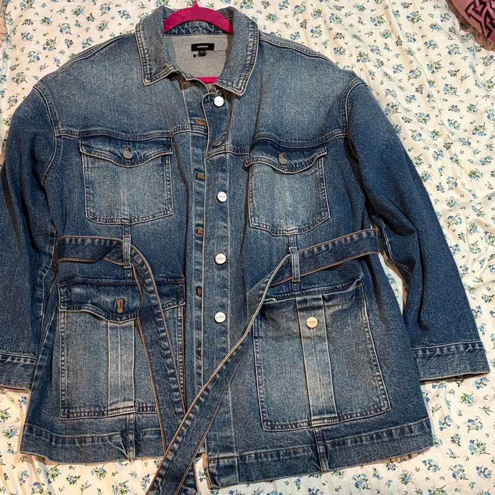 Express Dark Blue Jean Jacket with Belt Large